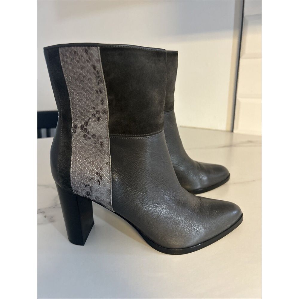 Diane Von Furstenberg Leather Booties Heels Gray Snakeskin Size 7 Womens